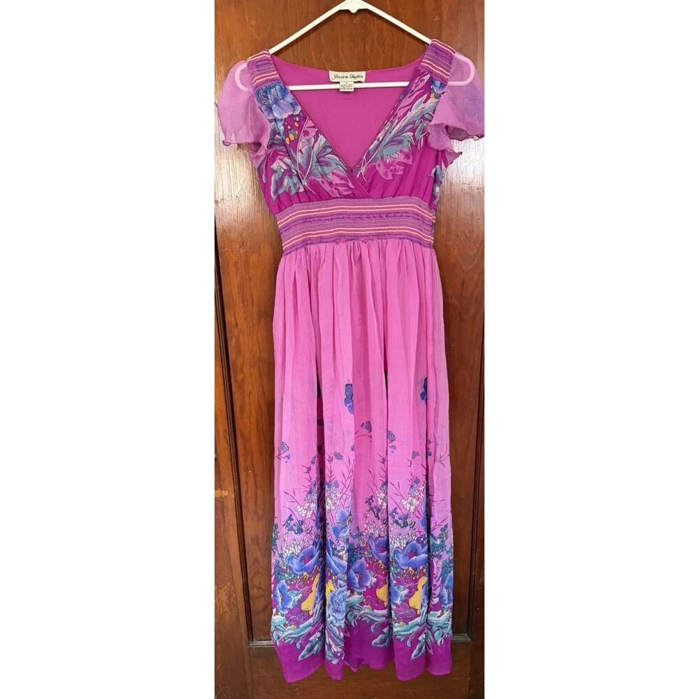 VTG Y2K Jessica Taylor Pink Floral Midi Dress Boho Fairy Cottagecore Size S - Picture 1 of 8